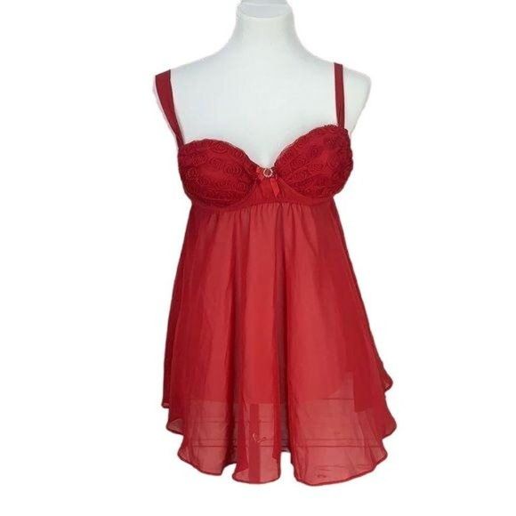 Seductive Wear Red Sheer Medium Babydoll Lingerie night gown‎ - Picture 1 of 10